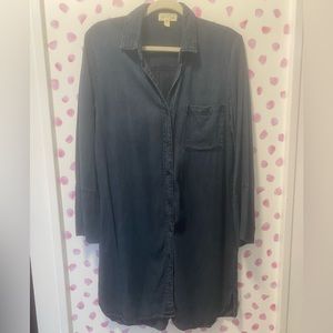 Cloth & Stone Dark Wash Chambray Button Down Dress Size L